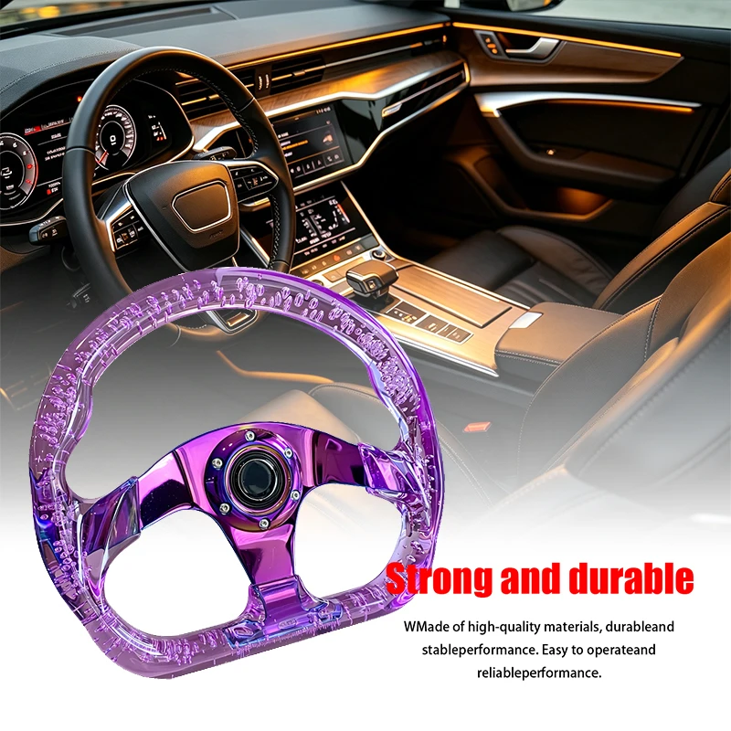 Racing Upgraded Premium High Quality Universal 330MM Purple Acrylic Transparent Sport Steering Unique Design Auto Modification