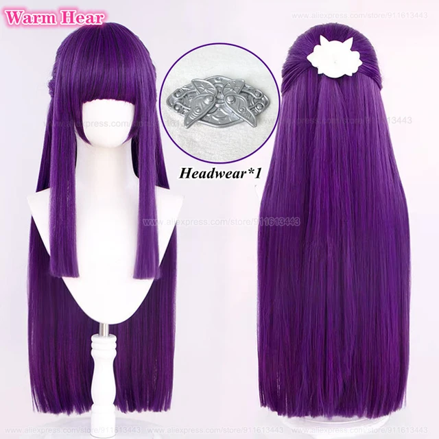 Long Dark Purple Straight Full Cap Wig with asimetric Bangs | 100% Natural look | order Human hair soft feeling | Full Cap Synthetic Wig