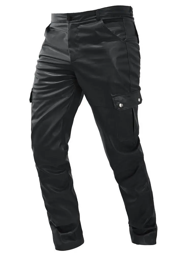 Men's Casual Straight Leg PU Leather Pants Workwear Trousers Comfortable Anti-tear Cotton Blend Harajuku Style  Color