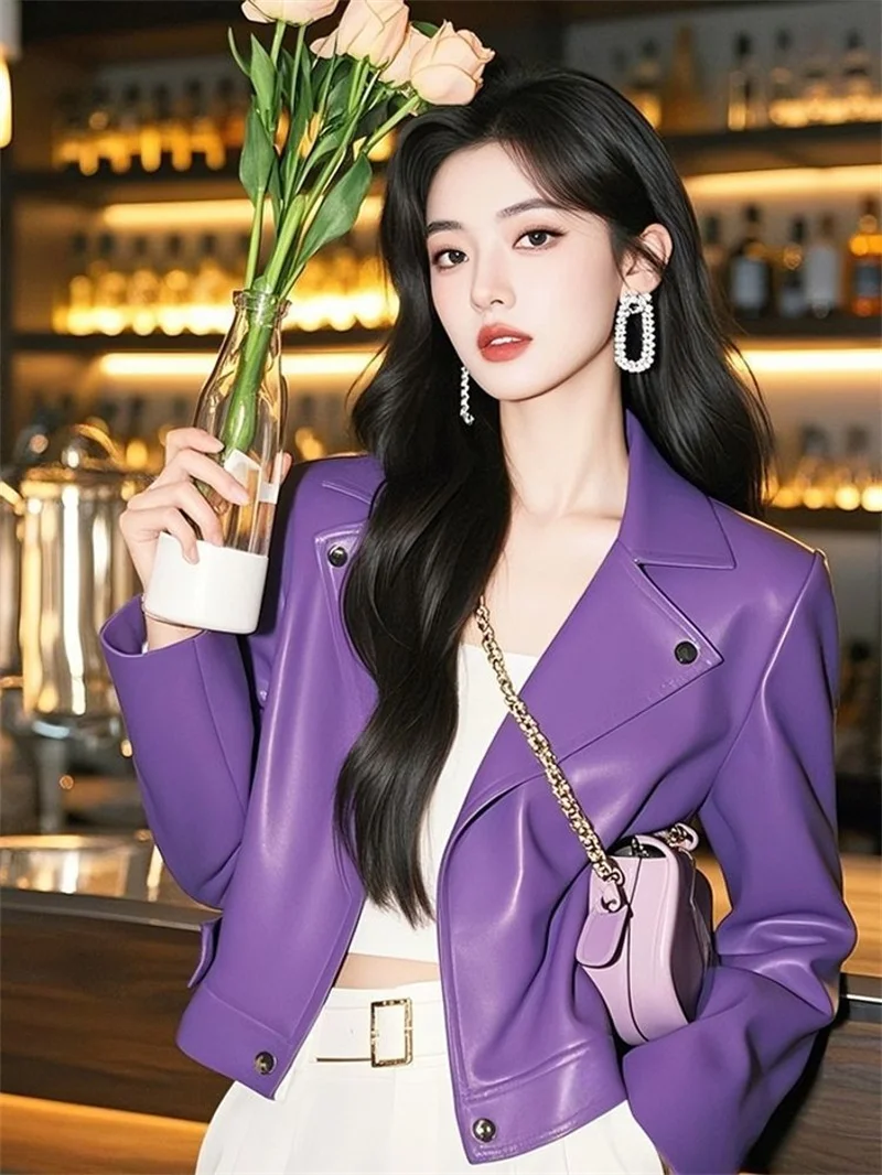 2026 خريف جديد الكورية المرأة بولي Leather سترة جلدية المرأة موضة قصيرة عادية كل مباراة جلدية الإناث فضفاضة جلدية سيدة Outerwea