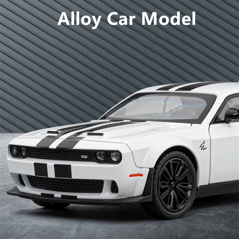 1:24 Dodge Challenger SRT Hellcat Alloy Car Model Diecasts Metal Sports Car Vehicles Model Simulation Sound Light Kids Toys Gift