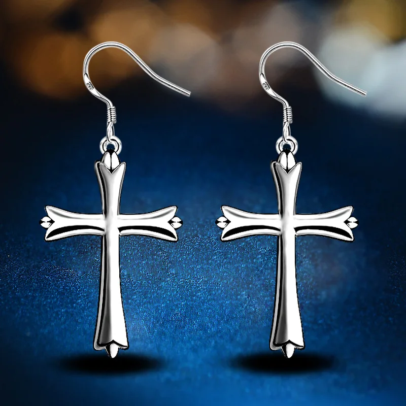 

Charms 925 Sterling Silver Classic Cross Earrings For Women Fashion Jewelry Party Wedding Christmas Gifts