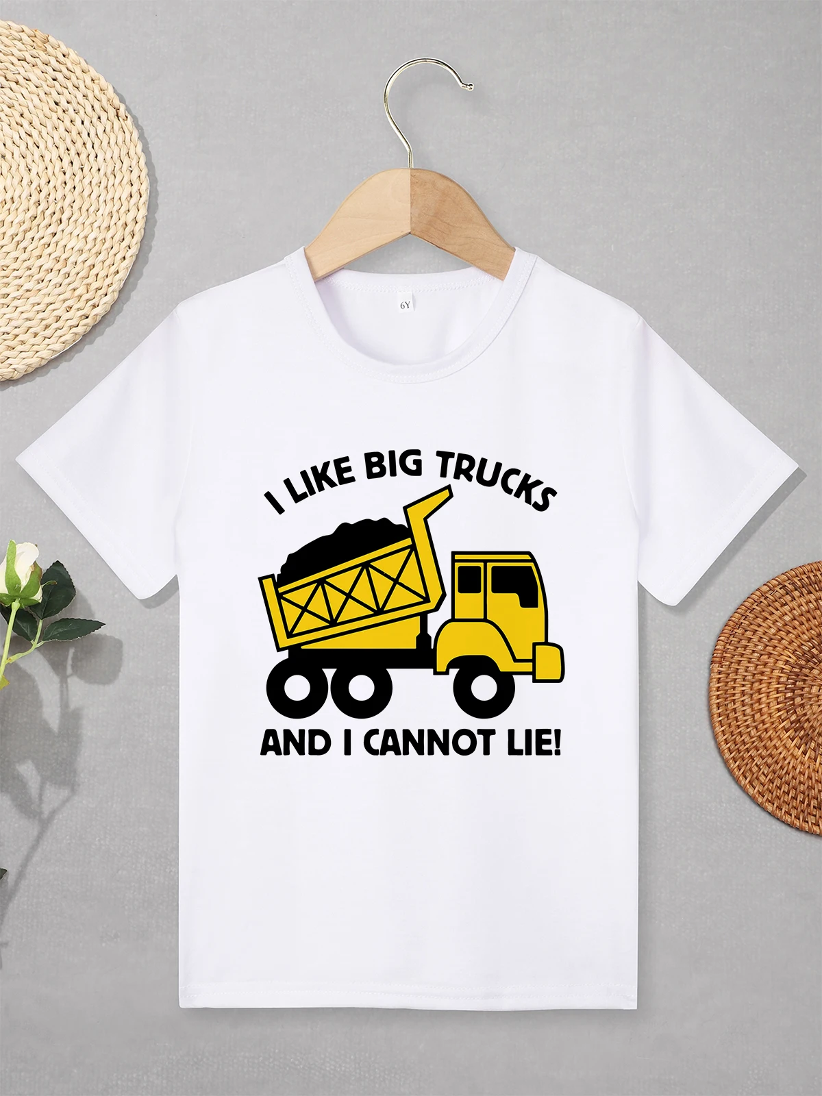 “I Like Big Trucks and i Can't Lie” Pattern T-shirt Fun and Cute 3 to 7 Years Boys Clothes Comfy Fabric Summer Casual Tops Tee