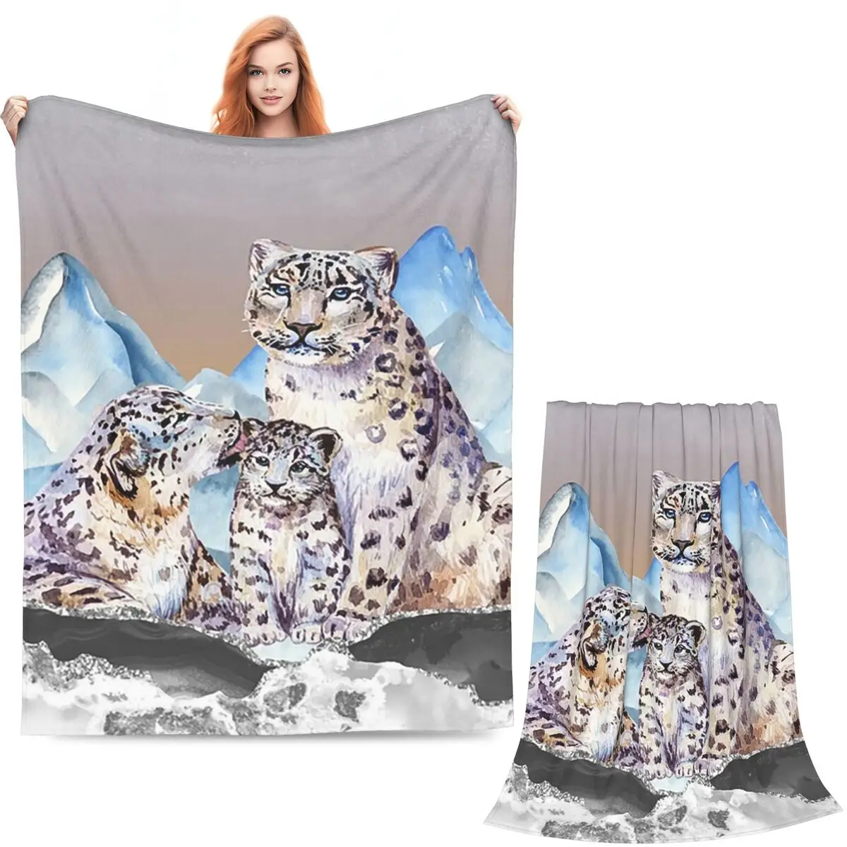 Snow Leopard In The Winter (4) Blanket Soft Warm Flannel Throw Blanket Bedspread for Bed Living room Picnic Travel Home Couch