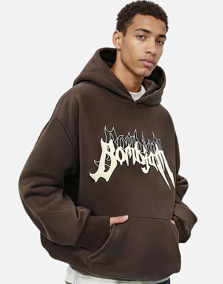 

Готическая толстовка с вышивкой, мужская уличная одежда большого размера на флисовой подкладке Y2K, повседневный пуловер с капюшоном и длинными рукавами, термотолстовка бежевого цвета