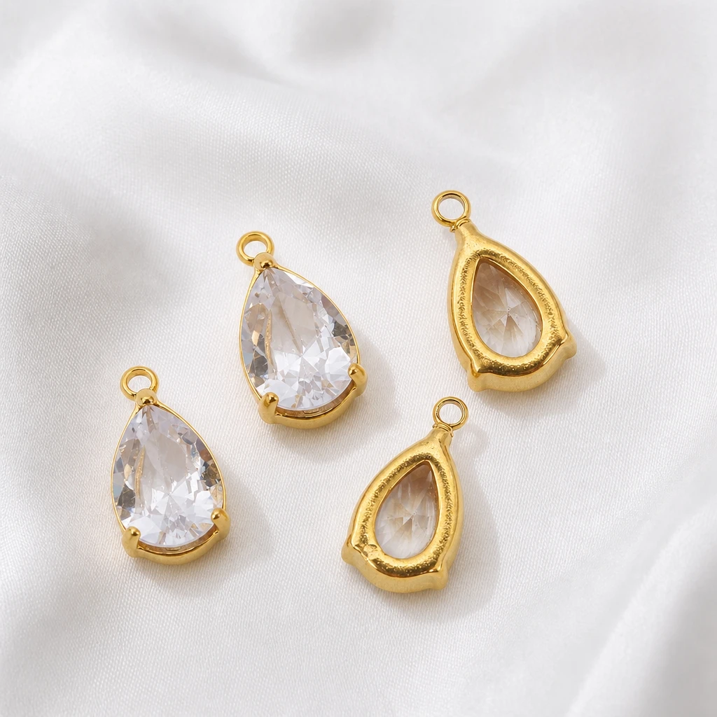 2 Stück 18K Gold Edelstahl Wassertropfen-Anhänger mit Zirkon-Kristallen für Ohrringe, Schmuckanhänger, DIY Vintage Halsketten-Anhänger – Detail 5
