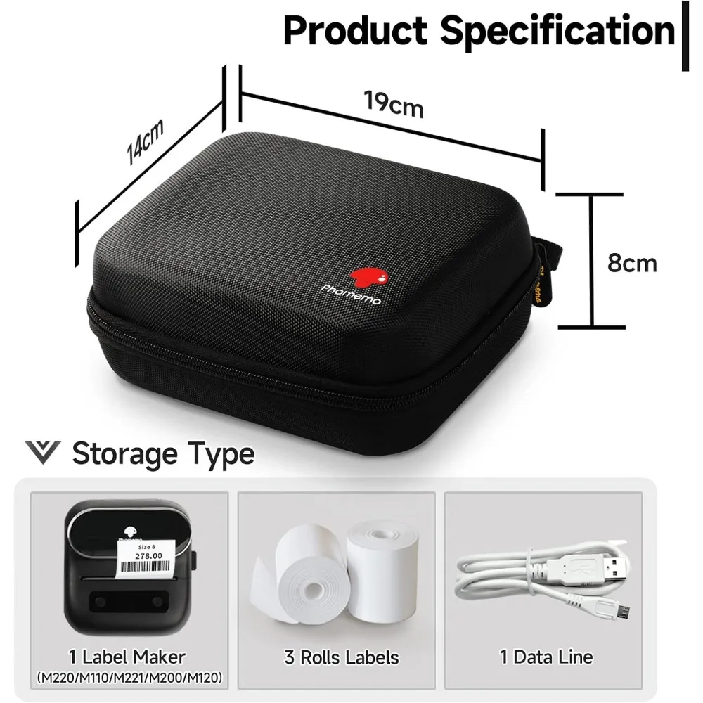 Label Printer Case Compatible Phomemo M220 M110 M221 M120 M200 Niimbot B1 B21 Portable Label Maker Holder Case Mesh Pocket