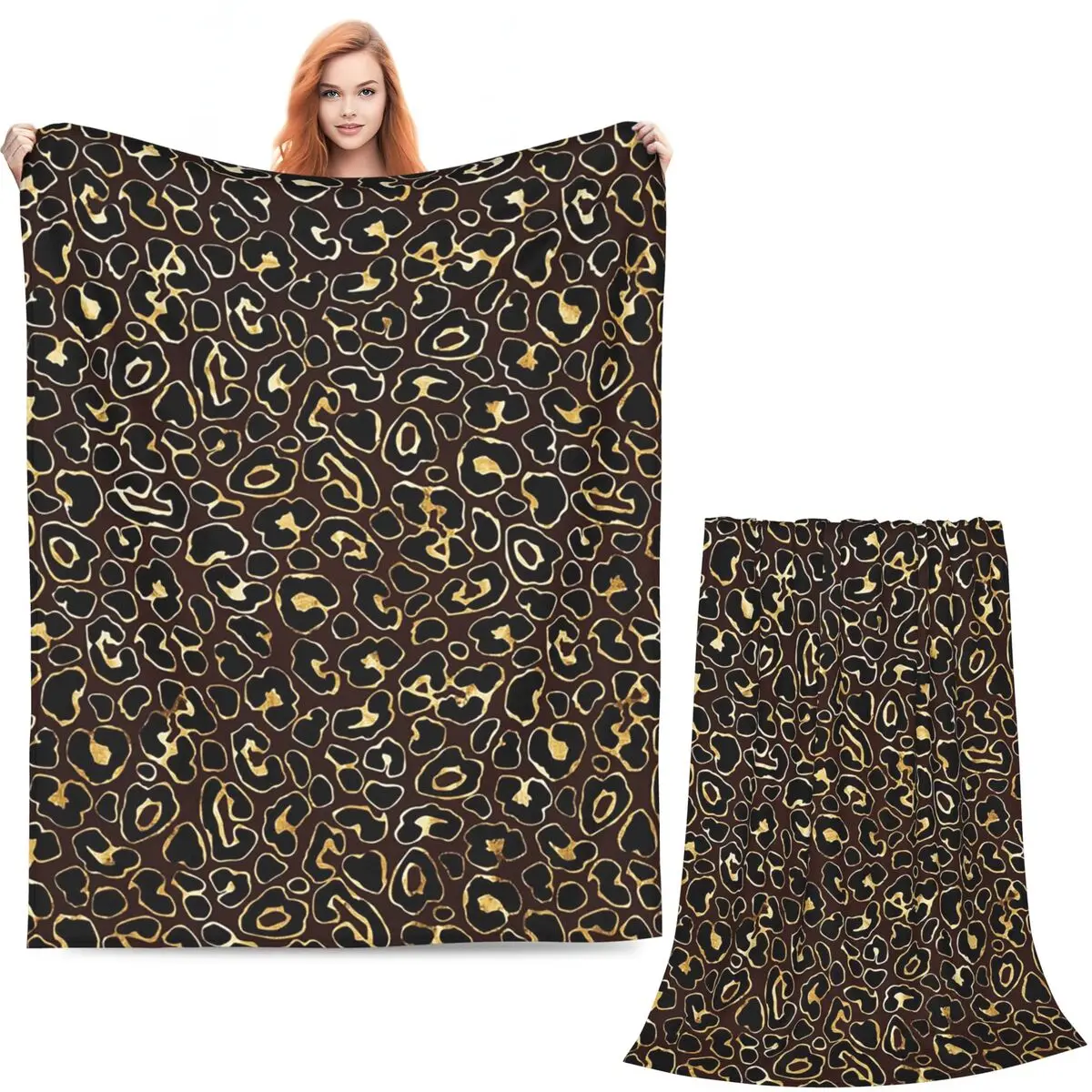 Golden Amber Leopard A Golden Cheetah Print  Blankets Soft Warm Flannel Throw Blanket Bedspread for Bed Picnic Travel Home Couch