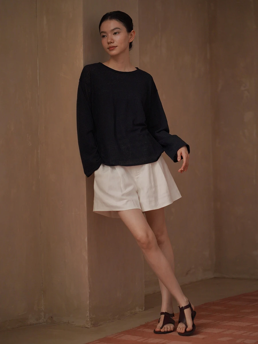 

Дышащий трикотажный топ из бамбукового вискозного волокна свободного кроя для женщин: комфортный летний повседневный модный топ с рукавом до локтя и круглым вырезом