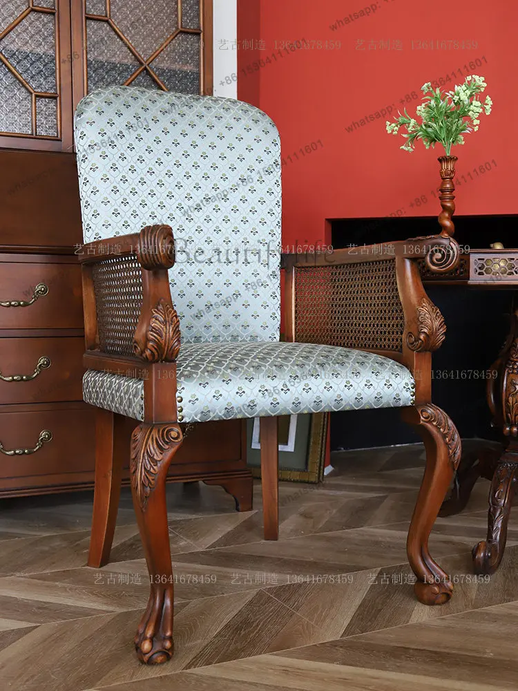 

American retro solid wood leisure chair fabric single armchair