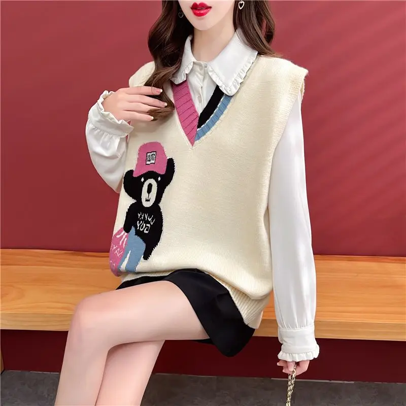 2024 Fashion Knitted Vest Women\'s Autumn and Winter New Style Fashionable Western Style Spring and Autumn Horse Clip Exterior