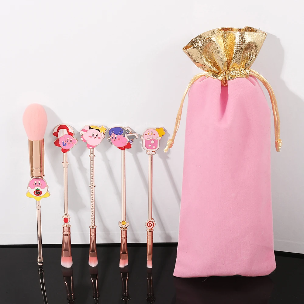 5pcs/set Game Kirby Makeup Brushes Set Powder Eyeshadow Eyebrow Cartoon Cute Make Up Brush Pink Soft Synthtic Hair Beauty Tools