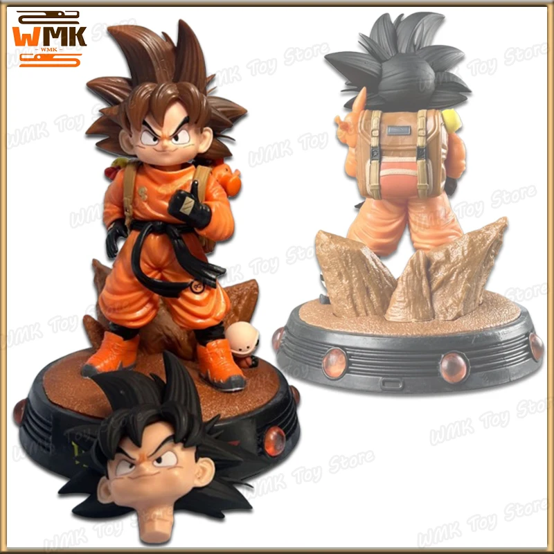 Dragon Ball Anime Goku Travel Q Version Figure avec Base, Double Tête, Carimplanté, Ornement, Debout, Renforcement, Modèle, Cadeau Personnalisé