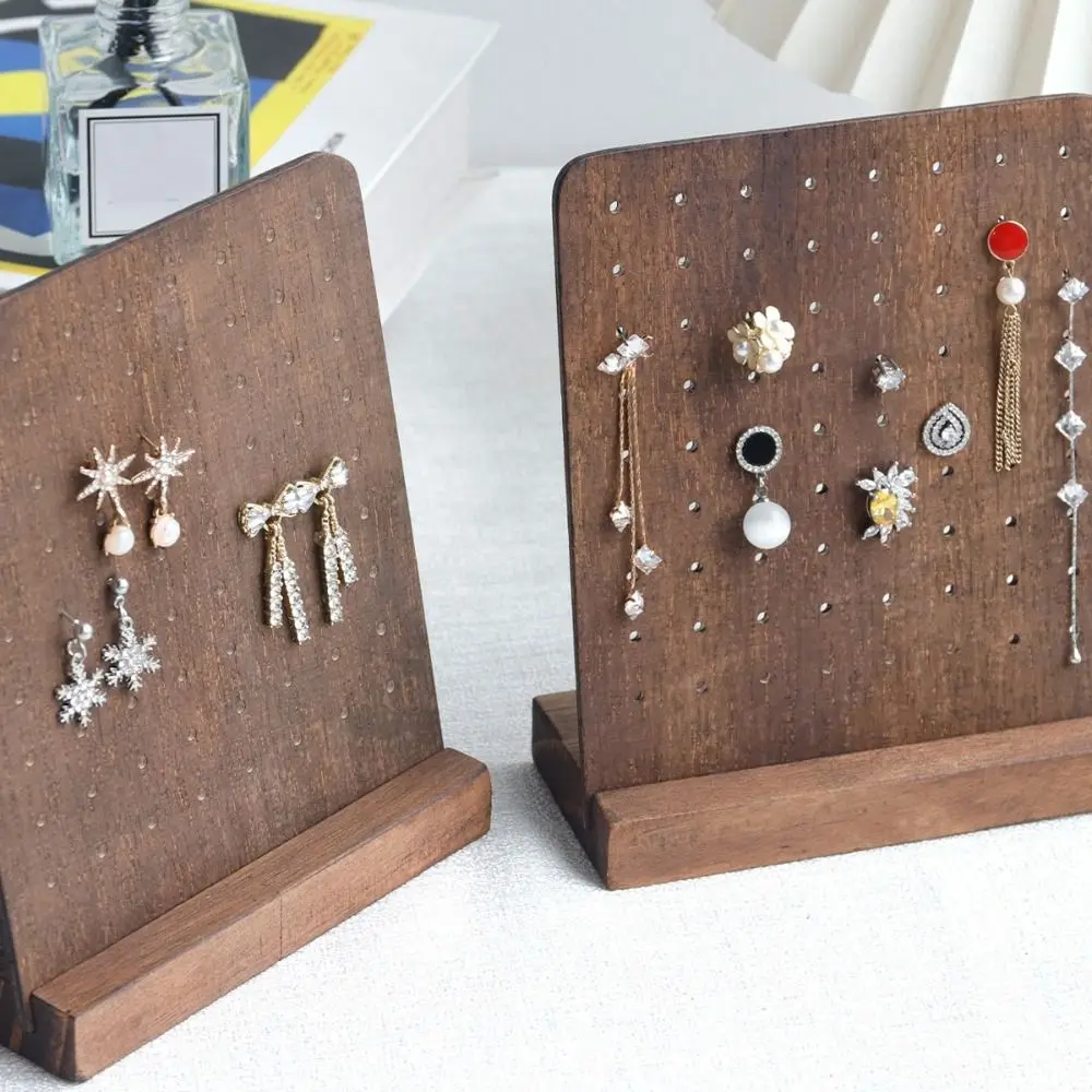 

72 Holes Earring Holder Wooden Earring Hanger Wood Earring Stands With Base Ear Stud Dangle Earrings Display Stand Desktop Home
