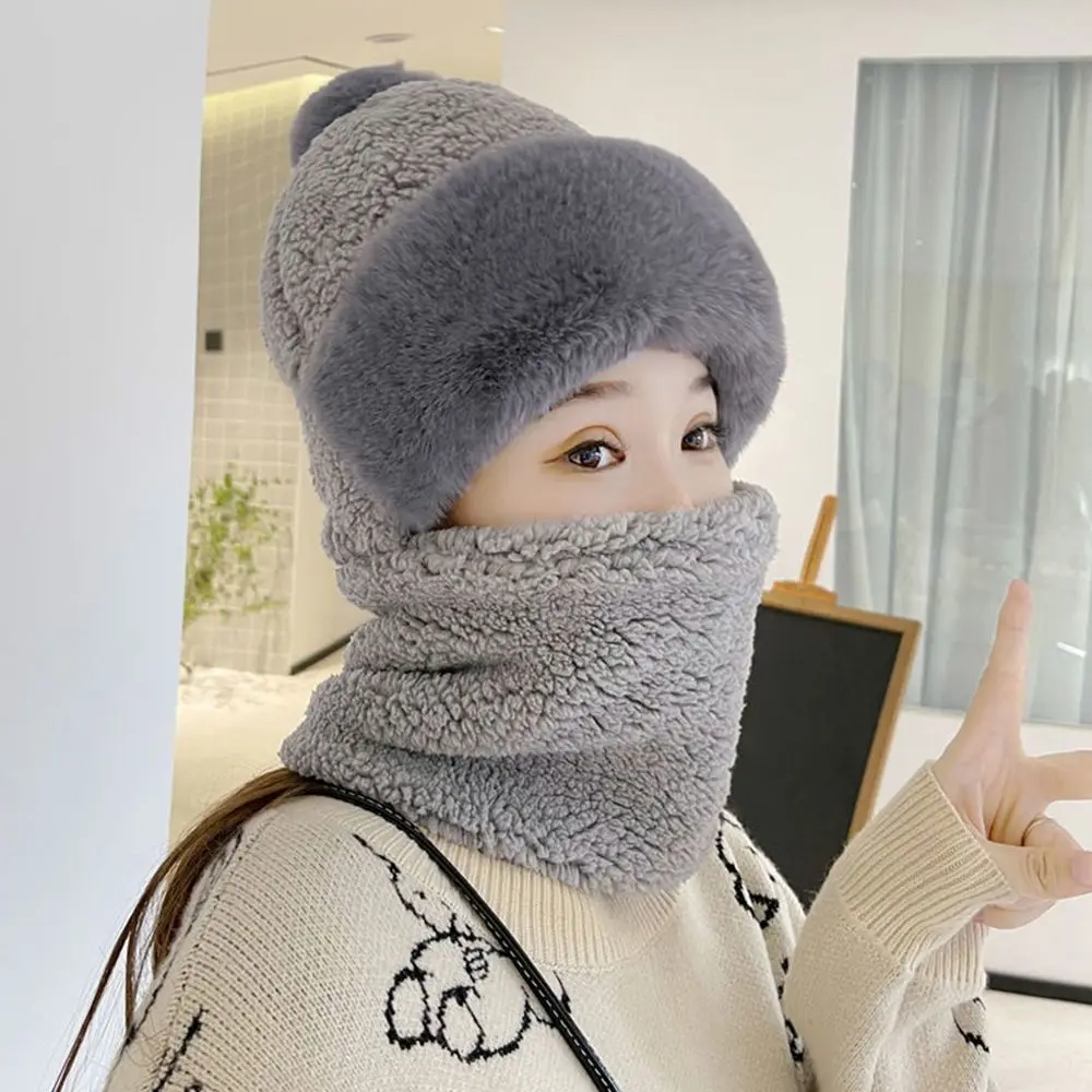 Fashion Plush Velvet Hat Scarf Mask Set Winter Warm Hat Neck Warmer Outdoor Cycling Windproof Warmer Scarf Hat Ear Protection