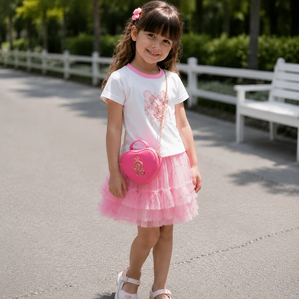 Little Girls Heart Crossbody Bag Cute Mini Princess Shoulder Purse Kids Small Zipper Handbag with Detachable Chain Strap