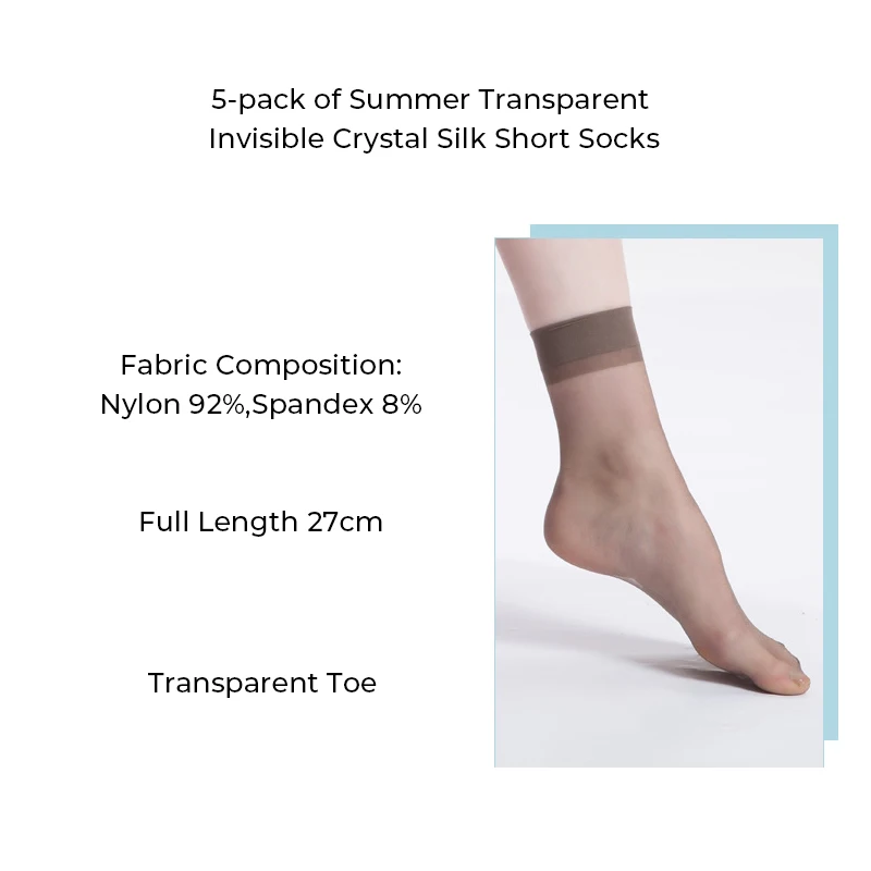 5-pack Summer Women\'s Nylon Sheer Elastic Short Socks Female Sheer Stockings Ankle Silk Sock Invisible Transparent Toe UltraThin