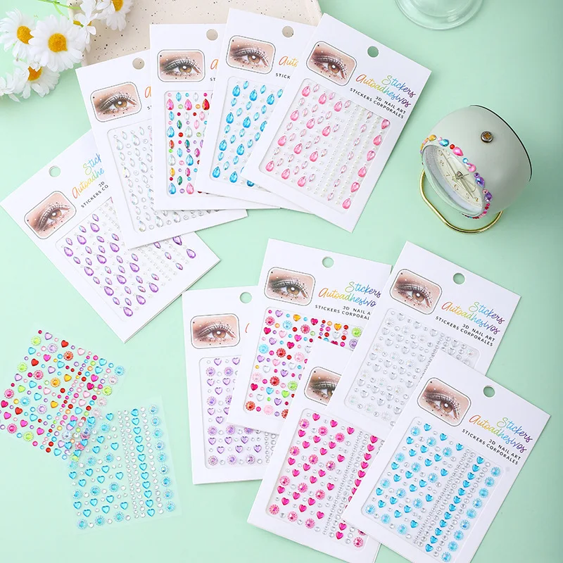Hot Selling Children Face Gems Stickers Self Adhesive Teardrop Heart Pearl Rhinestones for Stage Makeup Costume Craft
