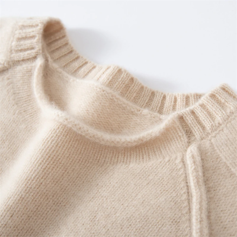 New Autumn Winter 100% Cashmere O-Neck Pullover Rolled Edge Loose Raglan Sleeve Sweater Ribbed Trim Casual Minimalist Daily Wear