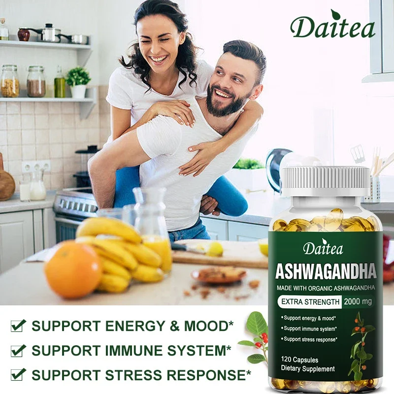 Daitea Organic Ashwagandha Extract - Extra Strength - 2000mg - Supports healthy energy and mood, immune system health - 120 diet