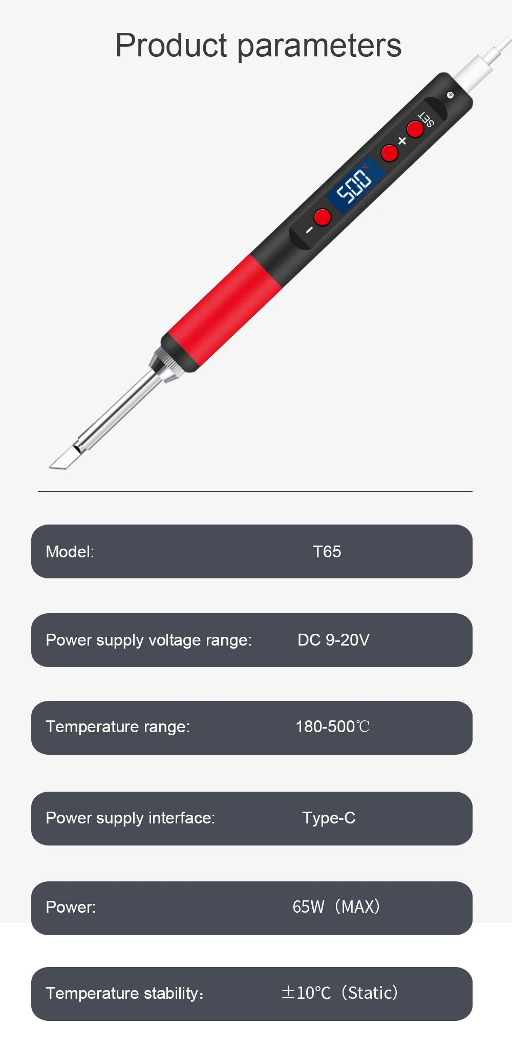 T12 Serie T65 Digitales Elektrisches USB-Lötkolben-Set Mini Smart Einstellbare Temperatur Schweißwerkzeug 180-500 ℃ Kabellos – Detail 7