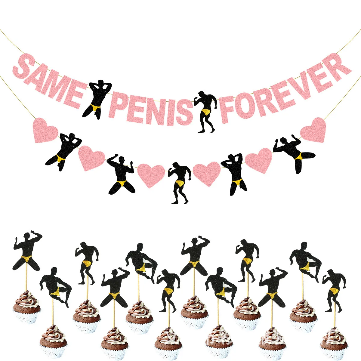 Gold Rose Gold SAME PENIS FOREVER Hen Bachelorette Party Wedding Party Decoration Supplies view 2