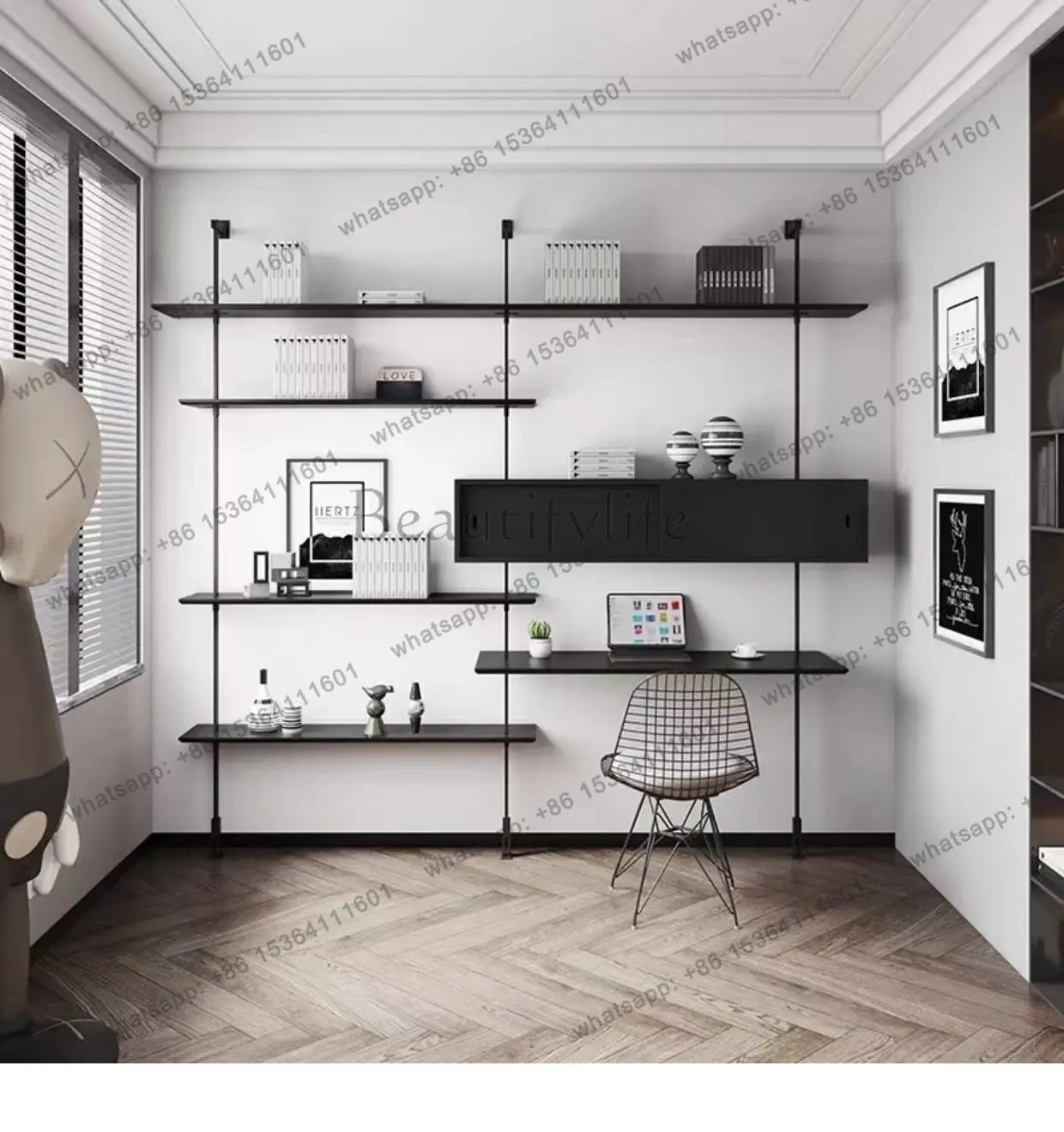 Simple open multi-layer bookshelf modern metal floor rack baffle home