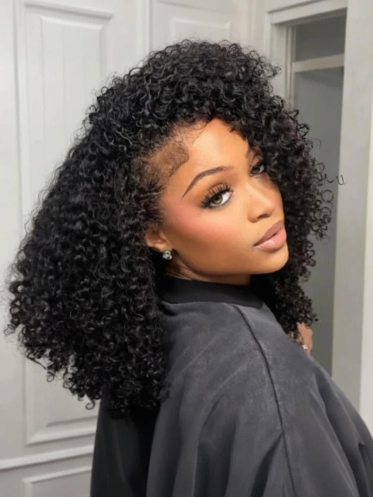 Halve pruik 200% dichtheid Remy haar hoofdband pruik geen leave-out krullend mensenhaar pruiken upgrade lijmloze clip 3 in 1 halve pruiken voor vrouwen - afbeelding 2