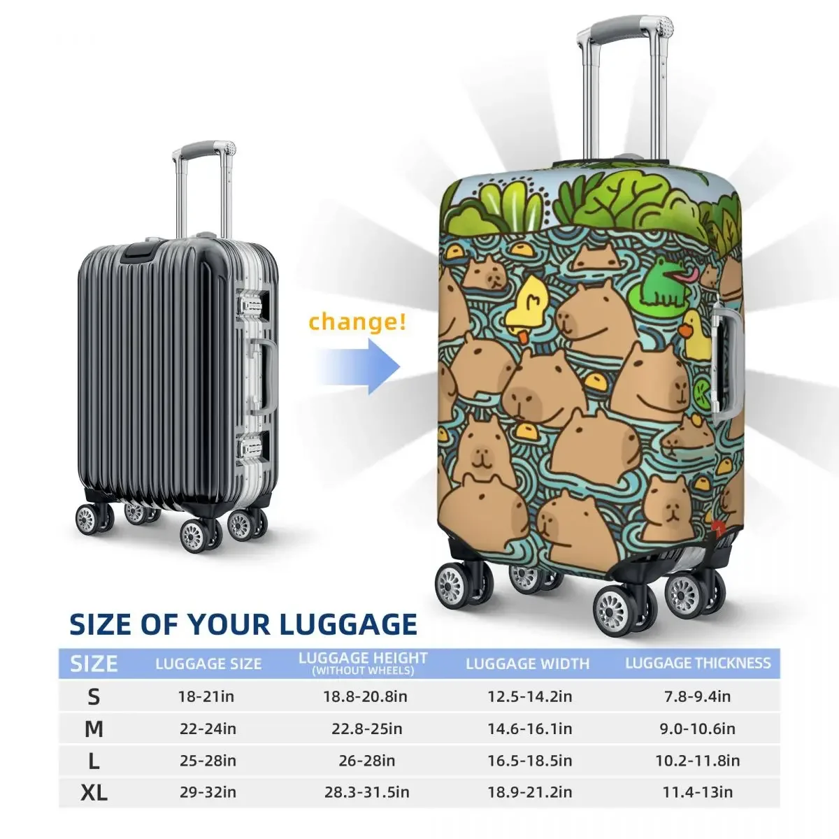 Custom A Pond Full Of Capybara Luggage Cover Cute Suitcase Protector Covers Suit For 18-32 inch