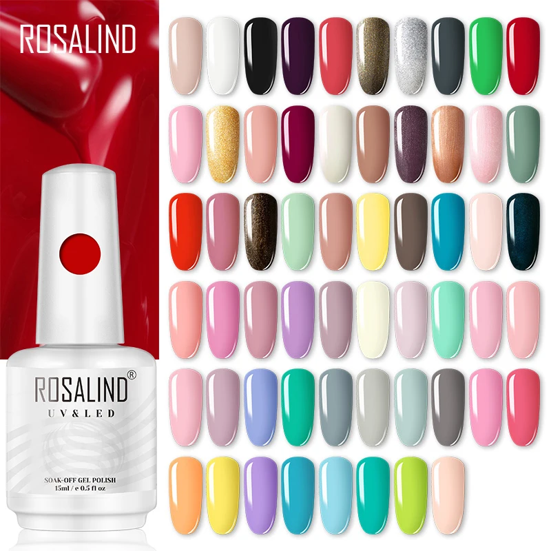 

ROSALIND 58 Colors Gel Nail Polish 15ml Pure Color Gel Long Lasting Hybrid Esmalte Semi Permanent Cured with LED/UV Lamp