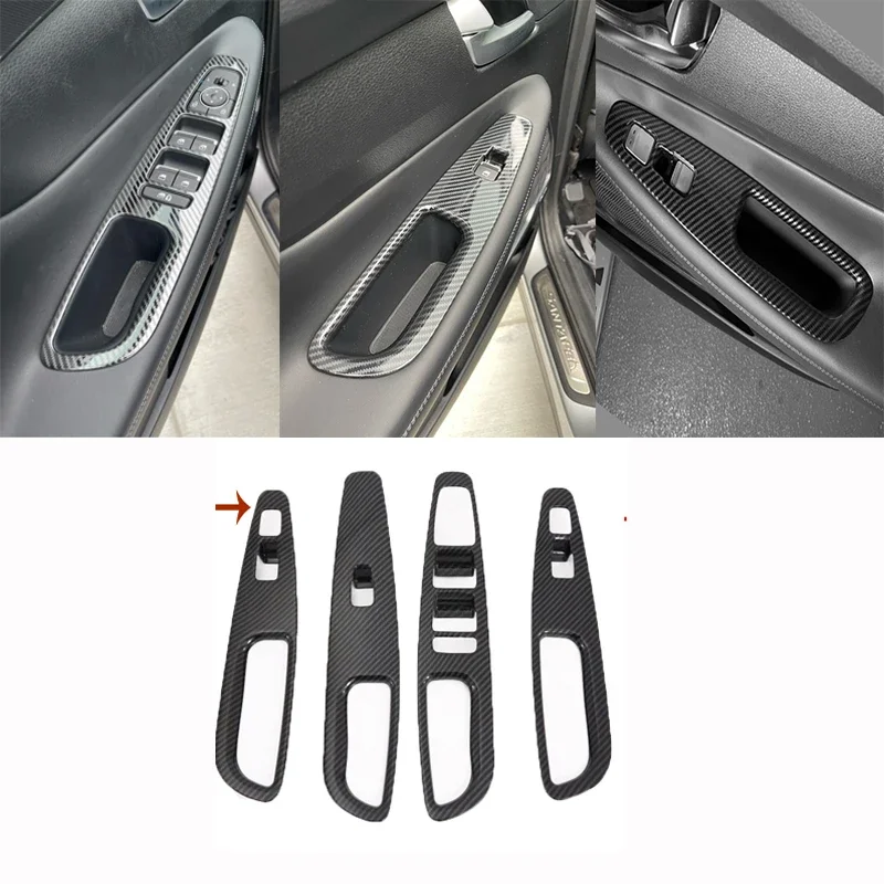 For Hyundai Santa Fe 2019 2020 Carbon Fiber Interior Accessories Window Lift Switch Button Cover Trims Door Armrest Panel Frame