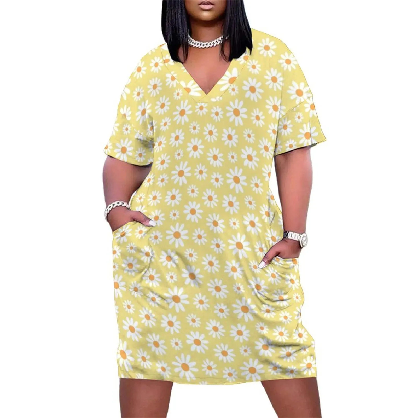 

Spring daisies floral retro pattern on yellow Loose Pocket Dress clothes for woman dresses women summer 2024 Women"s skirt