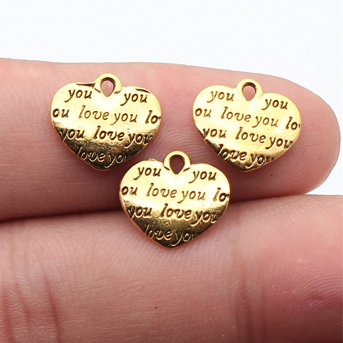 

20 шт. 13x12 мм, 2 цвета: античное серебро и античное золото, двусторонние подвески-сердечки «Люблю тебя» для изготовления украшений