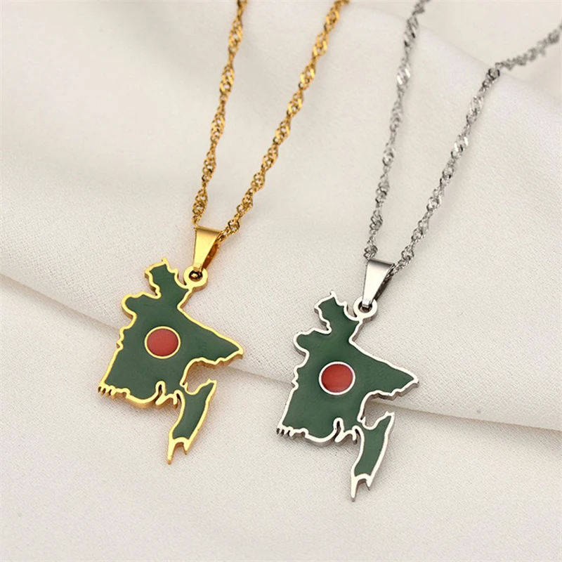 Mode Bangladesch Karte Flagge Anhänger Halskette Edelstahl Männer Frauen Land Karten Schmuck Geschenk – Detail 2