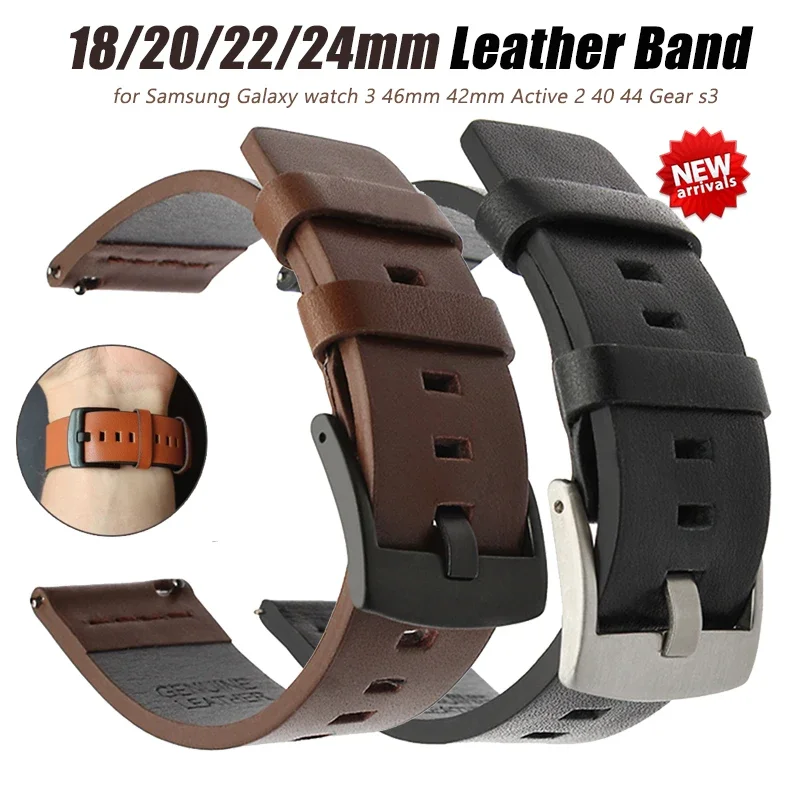 18mm 20mm 22mm 24mm Genuine Leather for Samsung Galaxy Watch 3 46mm 42mm 4 5 Pro Active 2 40 44 for Huawei Watch GT2 3 PRO