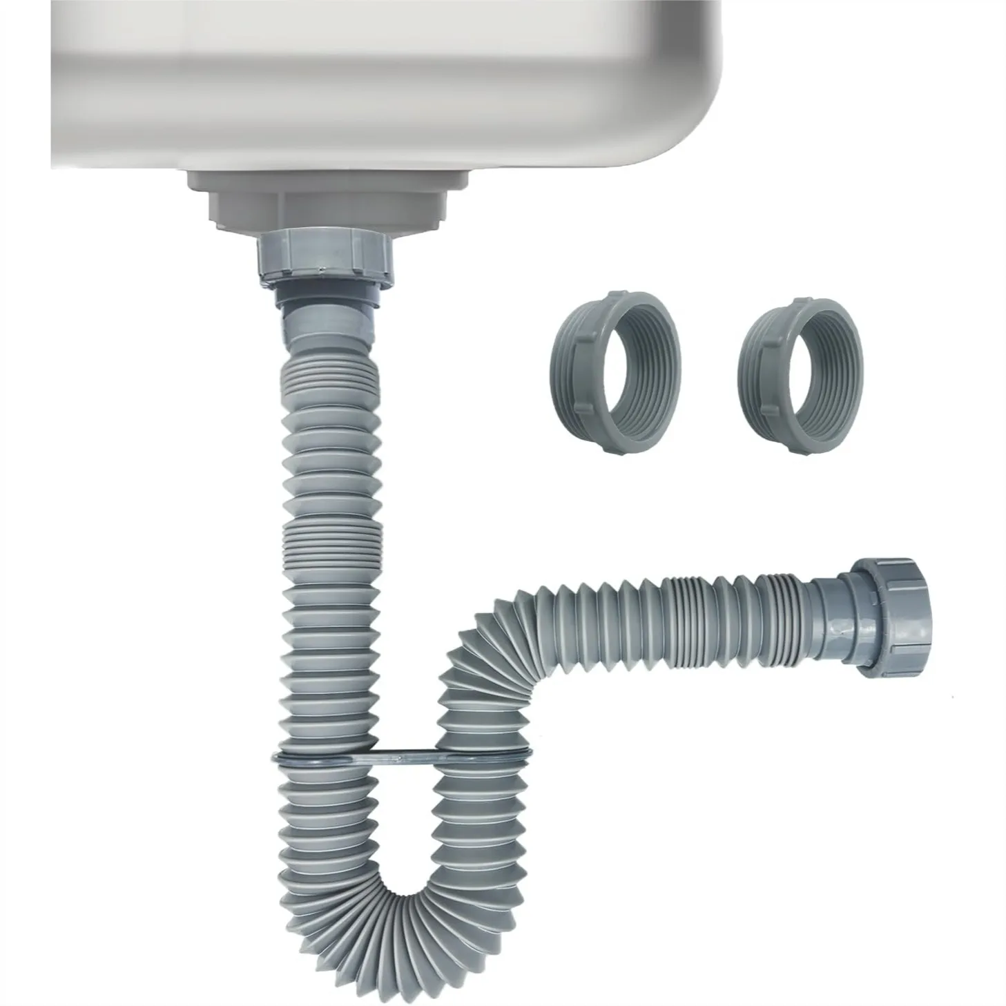 

Flexible Sink Drain Pipe, Expandable 13-33.5 Inch P Trap for Kitchen and Bathroom, Includes 1-1/4 Adapter