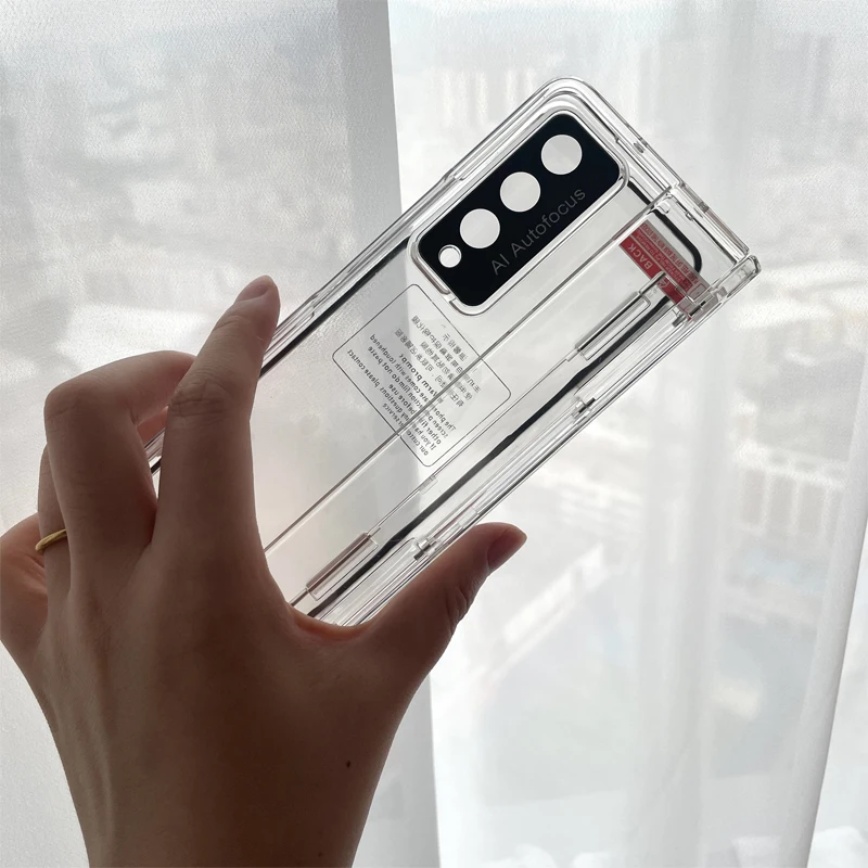 Luxury PC Transparent Case For Samsung Galaxy Z Fold 4 Fold 3 Hinge Protection Screen Lens Film Shockproof Case for ZFold4 Fold3