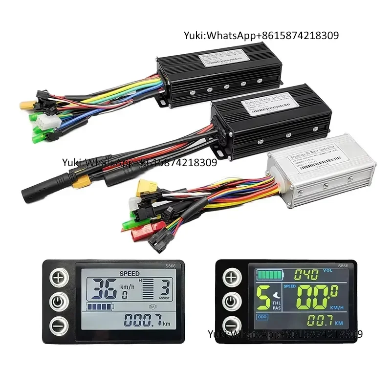 JN 36V/48V 17A 40A 250W-2000W Three-Mode Sine Wave Ebike Controller S866 Color Display Learning Function Throttle Kit