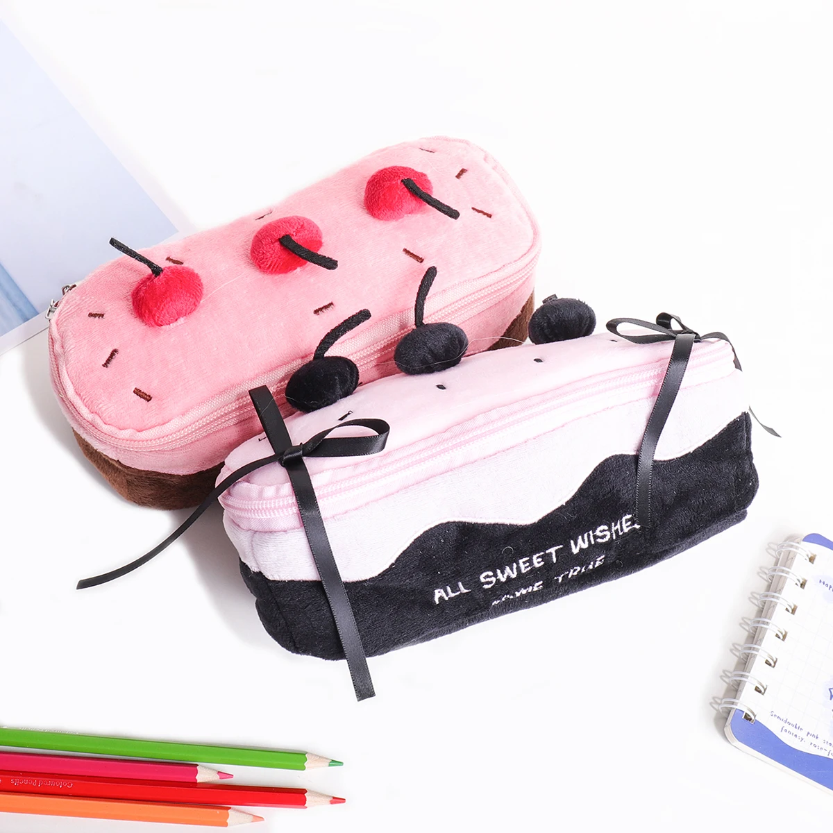 New Plush Cherry Cake Pen Bag Large Capacity Pencil Case Students Multifunction Stationery Bag For School Office , Decoration