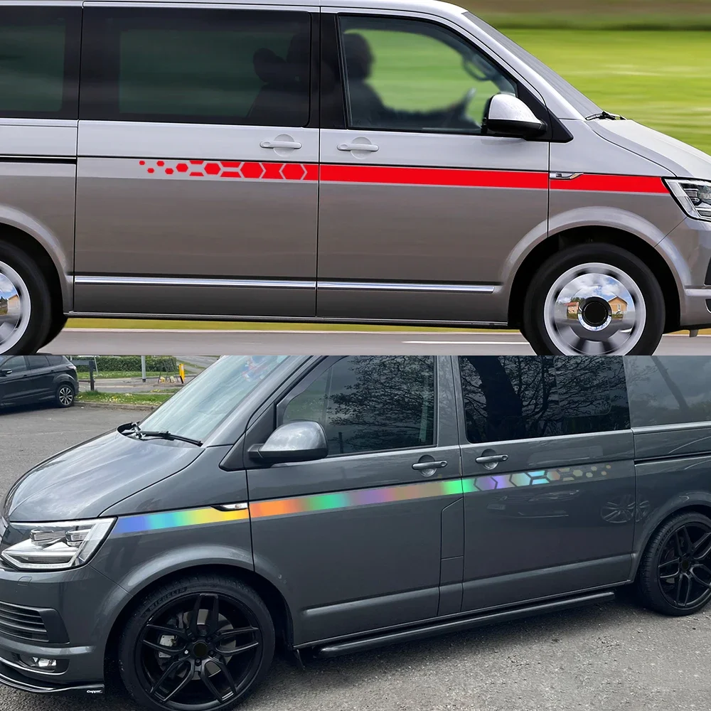 Car Styling Stripes Side Graphics Waistline Vinyl Decals Stickers For VW T4 T5 T6 Transporter Camper Van Honeycomb Hex Decor view 4