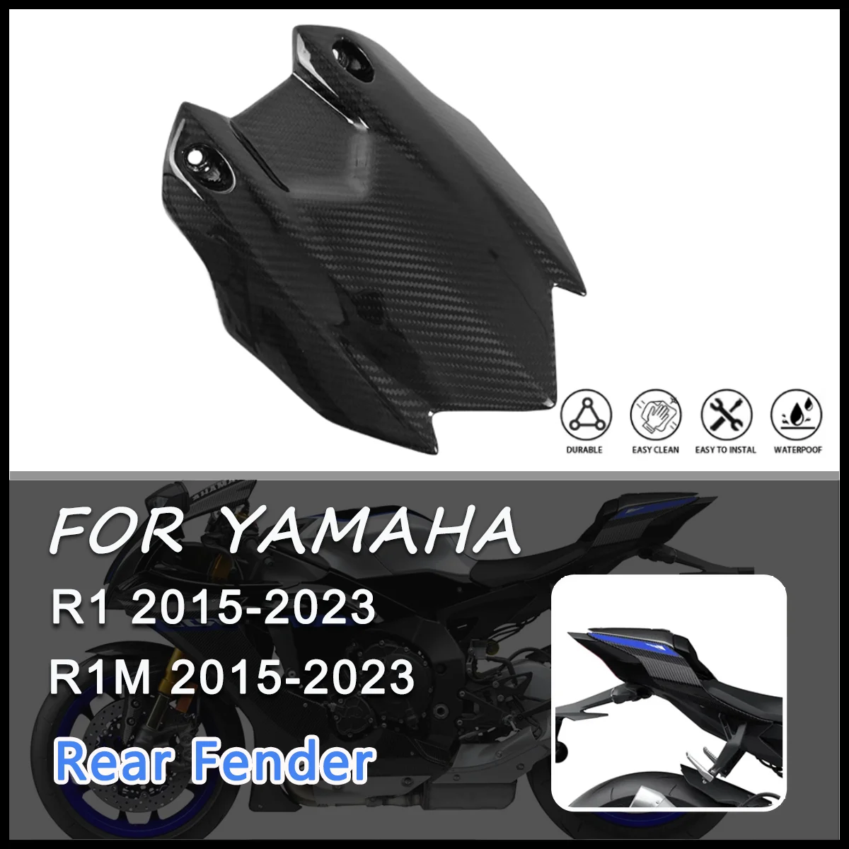 

For YAMAHA R1 R1M 2018 2019 2020 2021 2022 2023 3K 100% Dry Carbon Fiber Motorcycle Accessories Rear Fender