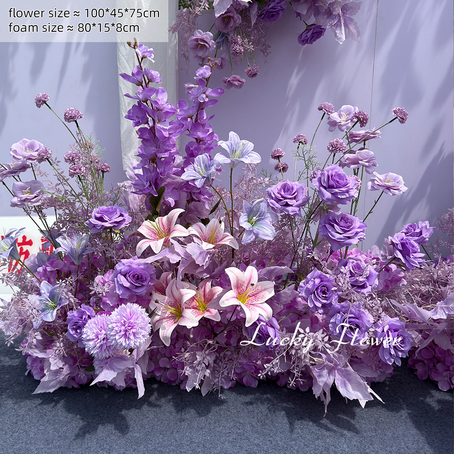 Lucky flower Lila Outdoor-Hochzeitsdekoration Künstliche Blumen Hängende Blumenreihe Blumenball Blumenhintergrund-Arrangement für Partys 6
