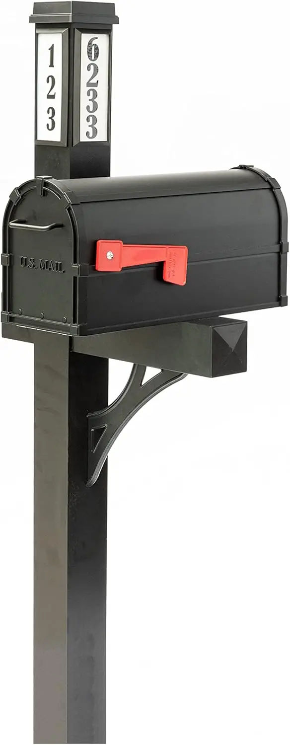 Mailboxes for Outside with Post and Solar Mailbox Light for Easy Navigation, Black Mailbox and Post Combo Kit, Mail Boxes for Ho