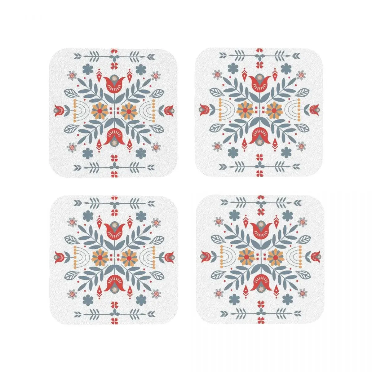 Scandinavian Folk Coasters Coffee Mats Leather Placemats Cup Tableware Decoration & Accessories Pads for Home Kitchen Dining Bar