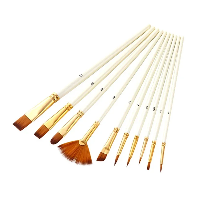 Professional Paint Brushes Set, Ponta Apontada Diferente, Nylon Cabelo, Artista Acrílico Escova, Aquarela, Óleo, Pintura Corporal, 10Pcs