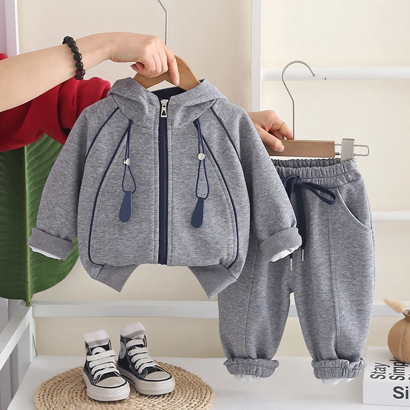 Kids Tracksuits Baby Boy Clothes Set Spring Autumn Sporty Solid Color Long Sleeve Coats with Zipper Pants Two Piece Boys Outfit