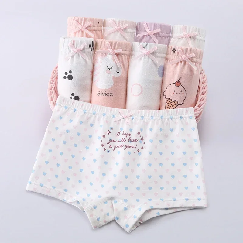 

4PCS Girls Cotton Panties Kid Antibacterial Boxer Brief 2+y Young Child Cartoon Underwears Toddler Thin Breathable Cute Knickers