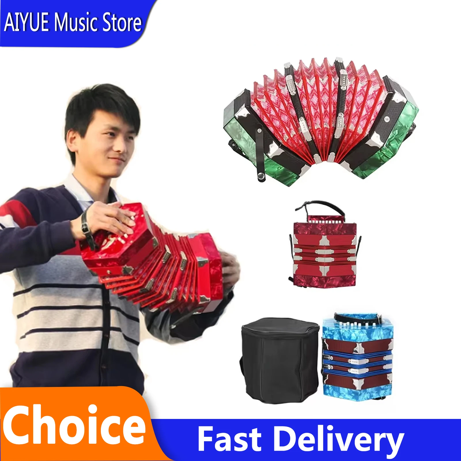 Concertina Accordion 20-Button 40-Reed Accordion Keyboard Instrument With Adjustable Hand Strap And Carrying Bag Hexagon