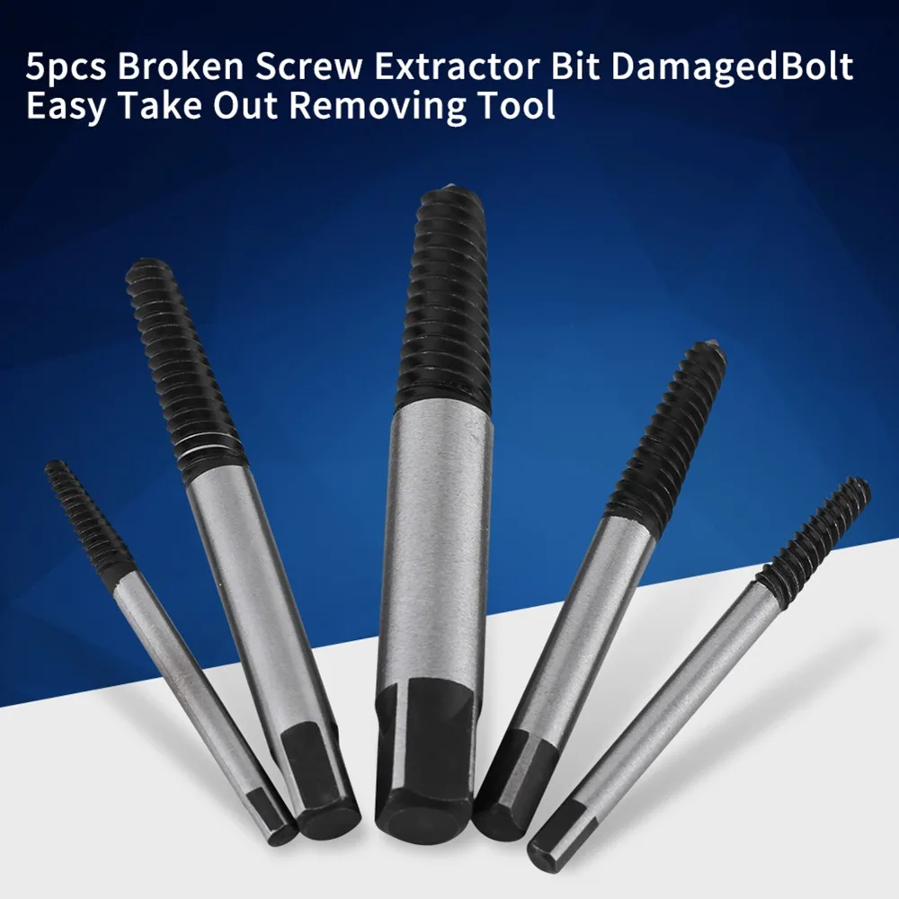 5pcs Easy Take Out Broken Screw Extractor With Box Spiral Design Screw Remover Set Removing Tool Damaged Bolt Remover