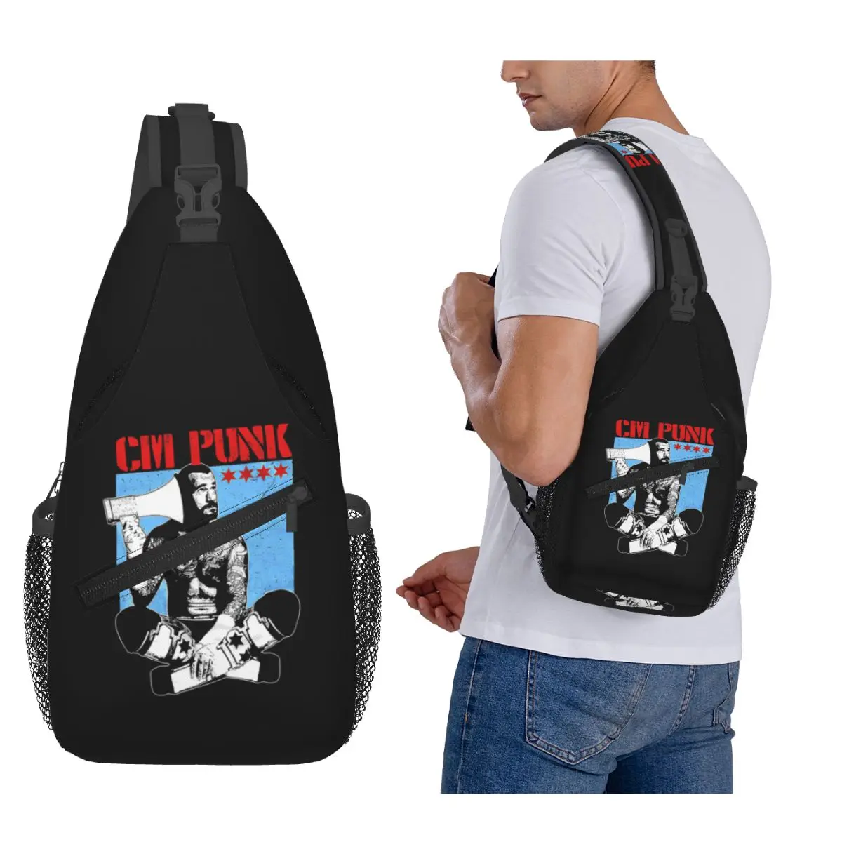 

Cm Punk Logo Chest Bag Men Sling Crossbody Backpack Chest Bag Traveling Hiking Daypack Shoulder Bag